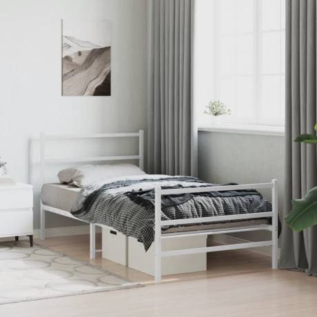 vidaXL Bedframe met hoofd- en voeteneinde metaal wit 100x200 cm afbeelding3 - 1