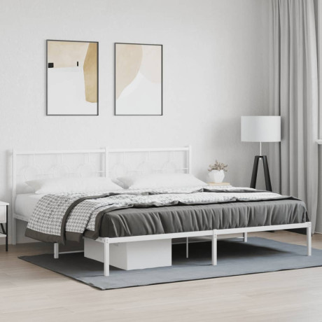 vidaXL Bedframe met hoofdbord metaal wit 193x203 cm afbeelding3 - 1