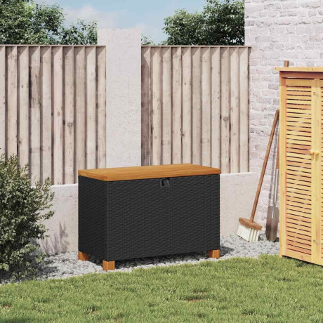 vidaXL Tuinbox 80x40x48 cm poly rattan en acaciahout zwart afbeelding3 - 1
