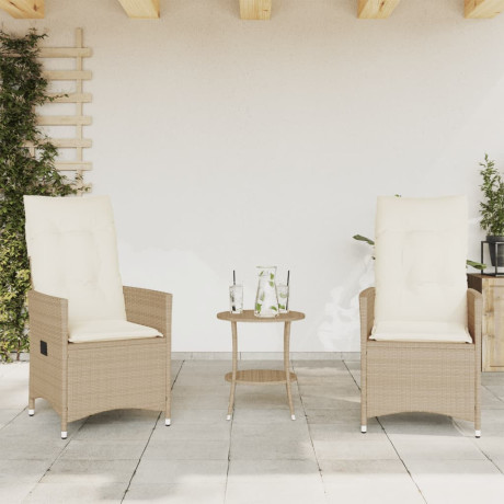 vidaXL 3-delige Bistroset met kussens poly rattan beige afbeelding3 - 1