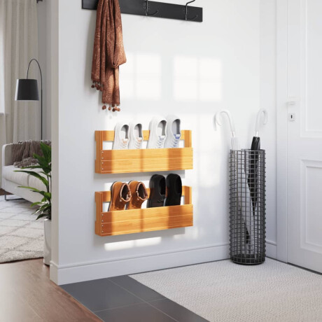 vidaXL Schoenenrekken 2 st 59x8,5x23,5 cm massief grenenhout wasbruin afbeelding3 - 1