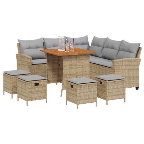 vidaXL 6-delige tuinbankset met kussens L-vormig beige polyrotan afbeelding3 - 1