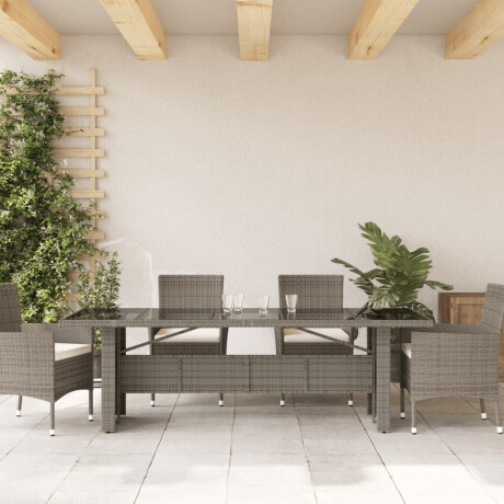 vidaXL Tuintafel met glazen blad 240x90x75 cm poly rattan grijs afbeelding3 - 1