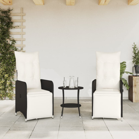 vidaXL Tuinstoelen 2 st verstelbaar met tafel poly rattan zwart afbeelding3 - 1