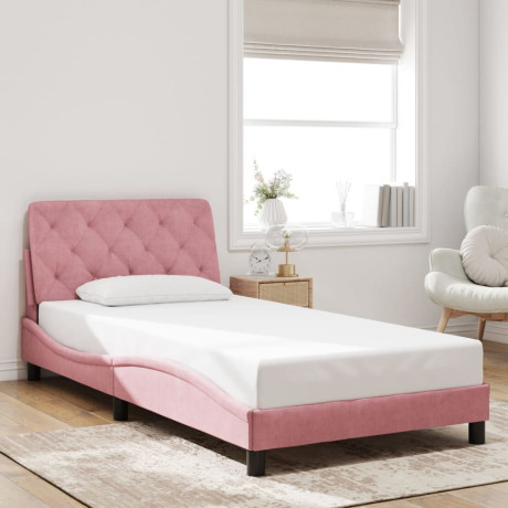 vidaXL Bedframe met hoofdeinde fluweel roze 100x200 cm afbeelding3 - 1