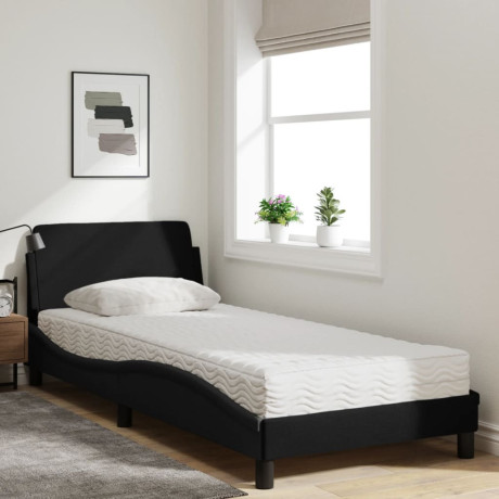 vidaXL Bed met matras stof zwart 90x200 cm afbeelding3 - 1