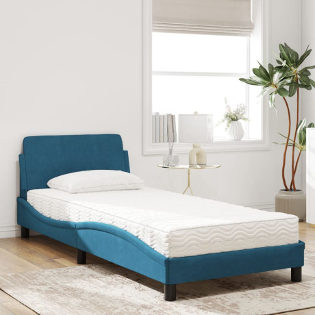 vidaXL Bed met matras fluweel blauw 90x200 cm afbeelding3 - 1