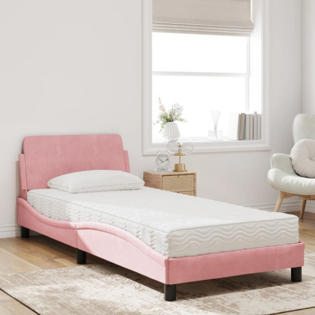 vidaXL Bed met matras fluweel roze 90x200 cm afbeelding3 - 1