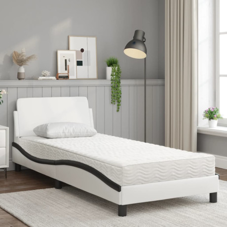 vidaXL Bed met matras kunstleer zwart en wit 90x200 cm afbeelding3 - 1