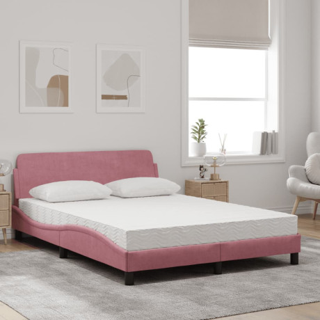 vidaXL Bed met matras fluweel roze 140x200 cm afbeelding3 - 1