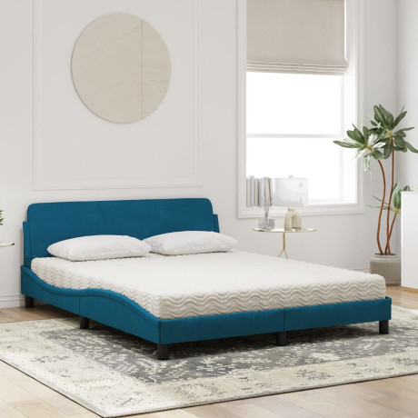 vidaXL Bed met matras fluweel blauw 160x200 cm afbeelding3 - 1