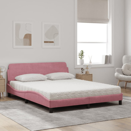 vidaXL Bed met matras fluweel roze 160x200 cm afbeelding3 - 1