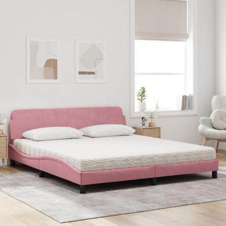 vidaXL Bed met matras fluweel roze 180x200 cm afbeelding3 - 1