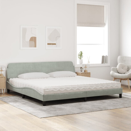 vidaXL Bed met matras "Dover" fluweel lichtgrijs 200x200 cm afbeelding3 - 1