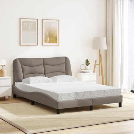 vidaXL Bed met matras "Hvar" stof taupe 140x190 cm afbeelding3 - 1