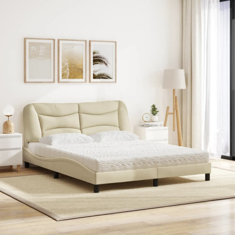 vidaXL Bed met matras "Hvar" stof crèmekleurig 160x200 cm afbeelding3 - 1