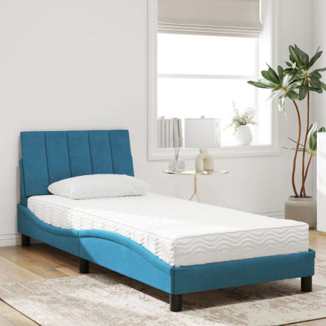 vidaXL Bed met matras "Hanko" fluweel blauw 90x190 cm afbeelding3 - 1