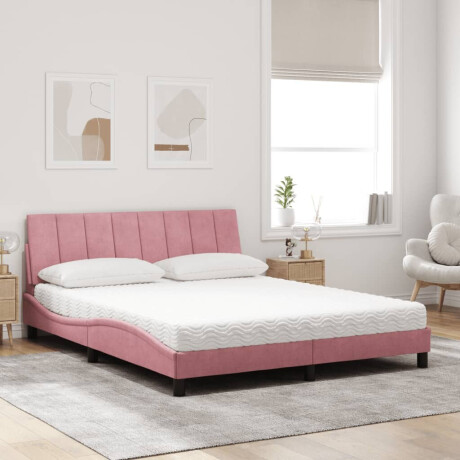 vidaXL Bed met matras fluweel roze 160x200 cm afbeelding3 - 1
