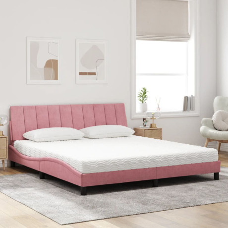 vidaXL Bed met matras fluweel roze 180x200 cm afbeelding3 - 1