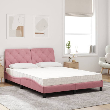 vidaXL Bed met matras fluweel roze 140x200 cm afbeelding3 - 1