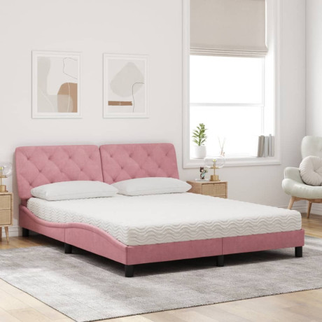 vidaXL Bed met matras fluweel roze 160x200 cm afbeelding3 - 1