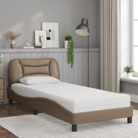 vidaXL Bed met matras kunstleer cappuccinokleurig 90x200 cm afbeelding3 - 1