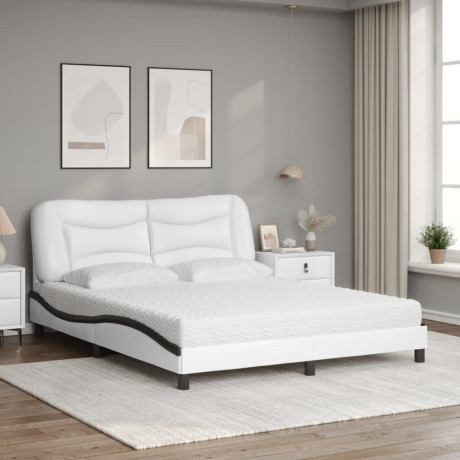 vidaXL Bed met matras "Hvar" kunstleer wit en zwart 160x200 cm afbeelding3 - 1
