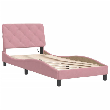 vidaXL Bedframe met LED-verlichting fluweel roze 90x200 cm afbeelding3 - 1