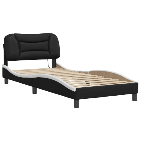 vidaXL Bedframe met LED zonder matras "Hvar" kunstleer zwart en wit 90x190 cm afbeelding3 - 1