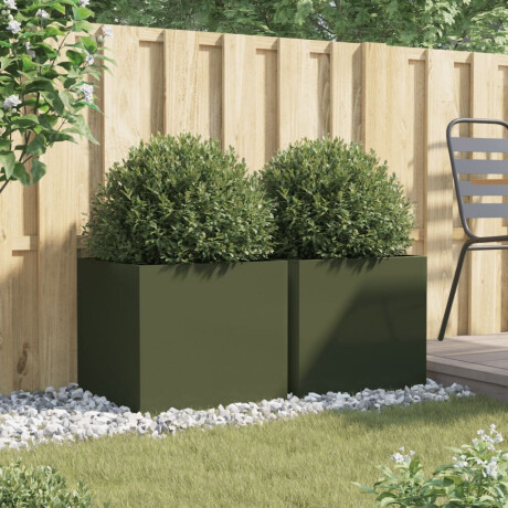 vidaXL Plantenbakken 2 st 49x47x46 cm staal olijfgroen afbeelding3 - 1