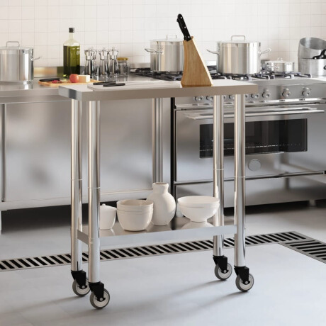 vidaXL Keukenwerktafel met wielen 82,5x30x85 cm roestvrij staal afbeelding3 - 1