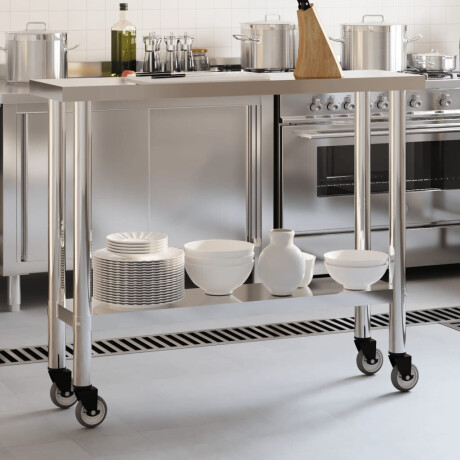vidaXL Keukenwerktafel met wielen 110x30x85 cm roestvrij staal afbeelding3 - 1