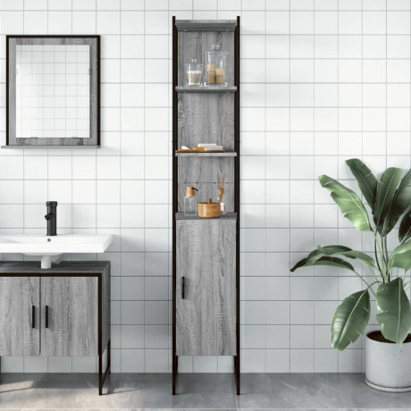 vidaXL Badkamerkast 33x33x185,5 cm bewerkt hout grijs sonoma eiken afbeelding3 - 1