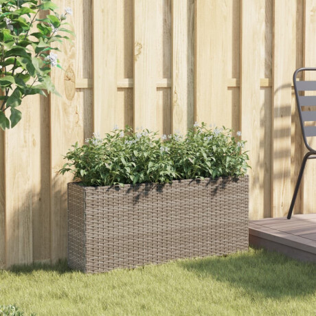vidaXL Plantenbak met 2 potten 90x20x40 cm poly rattan grijs afbeelding3 - 1