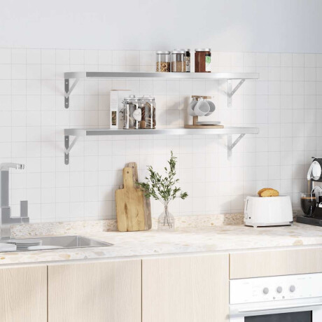 vidaXL Wandschappen 2 st 100x30 cm roestvrijstaal zilverkleurig afbeelding3 - 1