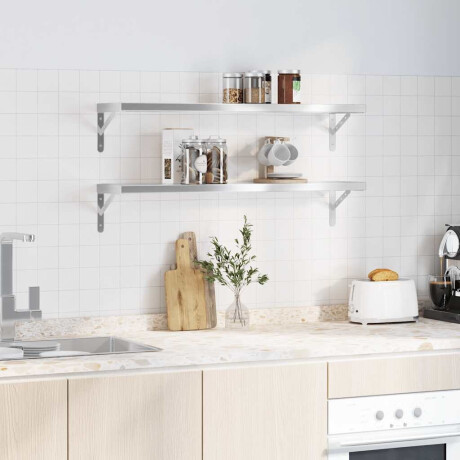 vidaXL Wandschappen 2 st 100x23,5 cm roestvrijstaal zilverkleurig afbeelding3 - 1