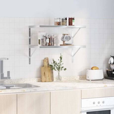 vidaXL Wandschappen 2 st 75x40 cm roestvrijstaal zilverkleurig afbeelding3 - 1
