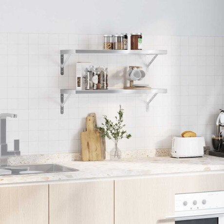 vidaXL Wandschappen 2 st 75x30 cm roestvrijstaal zilverkleurig afbeelding3 - 1