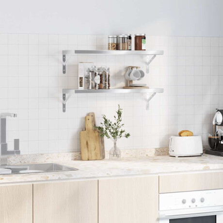 vidaXL Wandschappen 2 st 75x23,5 cm roestvrijstaal zilverkleurig afbeelding3 - 1
