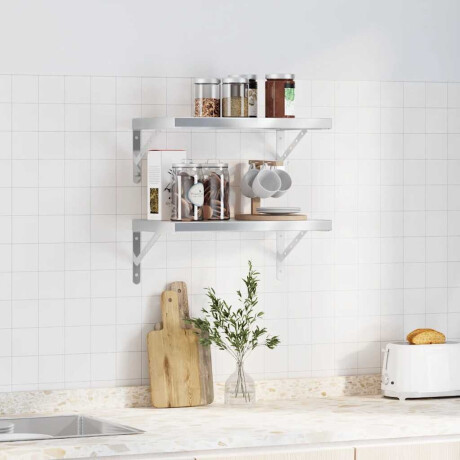 vidaXL Wandschappen 2 st 50x30 cm roestvrijstaal zilverkleurig afbeelding3 - 1