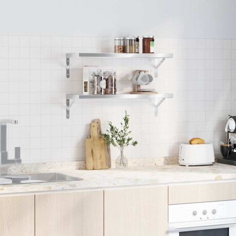 vidaXL Wandschappen 2 st 75x23,5x3 cm roestvrijstaal zilverkleurig afbeelding3 - 1