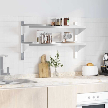 vidaXL Wandschap 2-laags 100x30x60 cm roestvrijstaal zilverkleurig afbeelding3 - 1