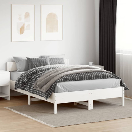 vidaXL Bedframe zonder matras massief grenenhout wit 150x200 cm afbeelding3 - 1