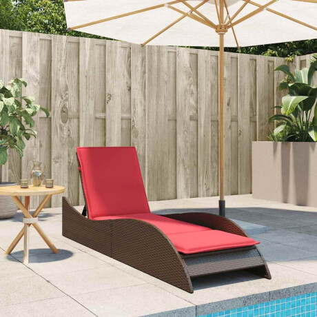 vidaXL Ligbed met kussen bruin 60x205x73 cm poly rattan afbeelding3 - 1