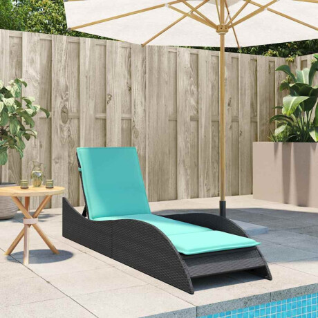 vidaXL Ligbed met kussen zwart 60x205x73 cm poly rattan afbeelding3 - 1