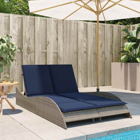 vidaXL Ligbed met kussens grijs 114x205x73 cm poly rattan afbeelding3 - 1