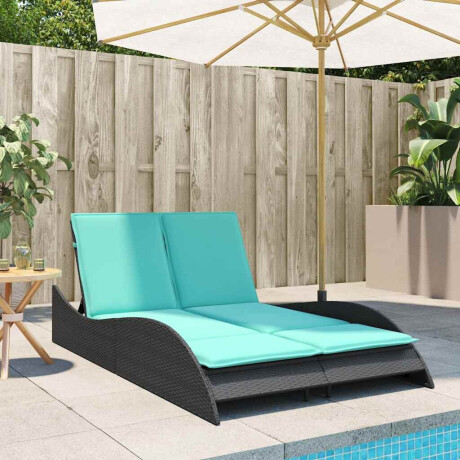 vidaXL Ligbed met kussens zwart 114x205x73 cm poly rattan afbeelding3 - 1