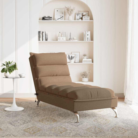 vidaXL Massage chaise longue met kussens stof bruin afbeelding3 - 1