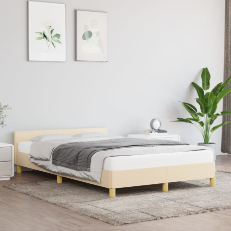 vidaXL Bedframe met hoofdbord stof crèmekleurig 120x190 cm afbeelding3 - 1