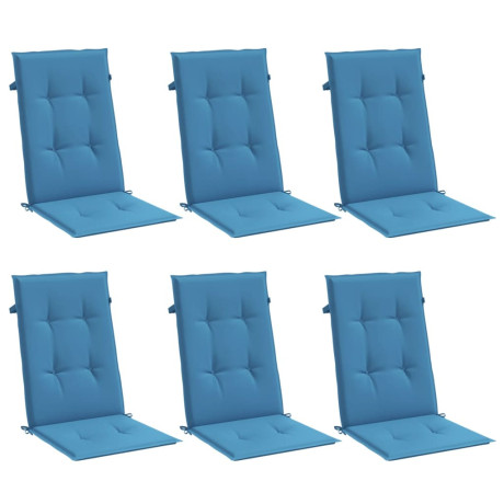 vidaXL Stoelkussens 6 st hoge rug 120x50x4 cm stof gemêleerd blauw afbeelding3 - 1